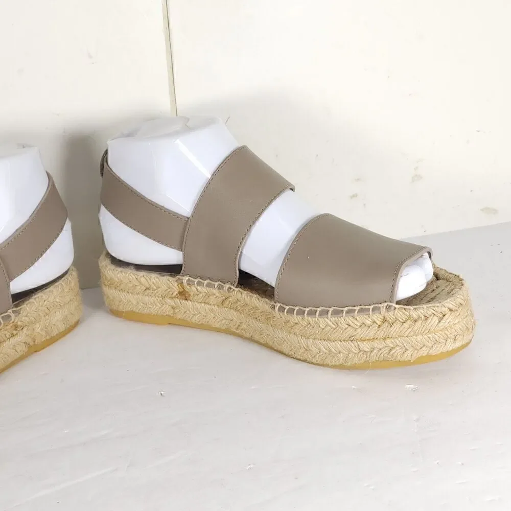 Vince Women's Emilia US 6M Taupe Leather Platform Espadrille Slingback sandals